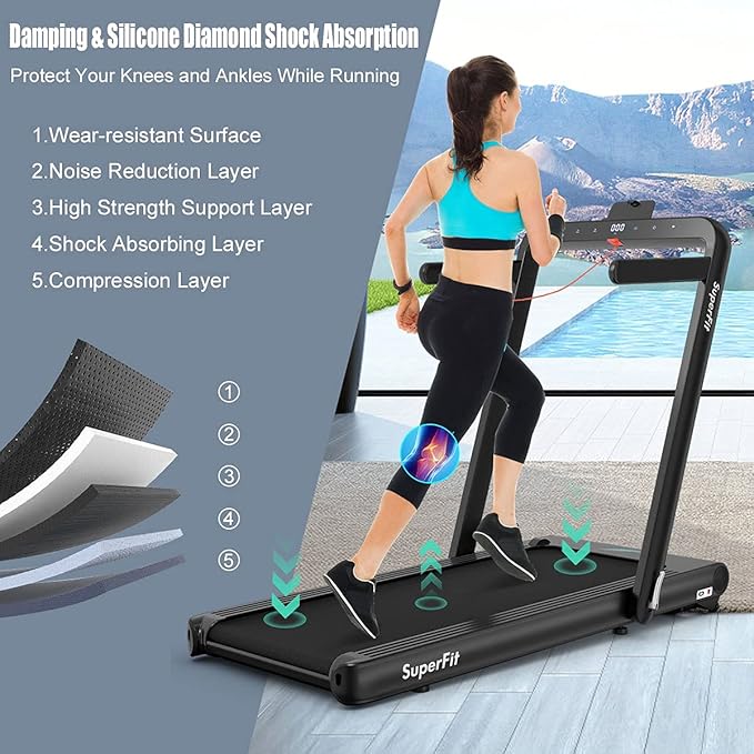 GYMAX Walking Pad, 4.75HP Under Desk Treadmill with LED Touch Screen, App Control, Built-in Speaker & Handle, 2 in 1 Folding Compact Portable Treadmill for Home Small Space