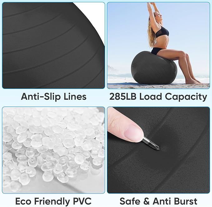 APEXUP Yoga & Pilates Ball - Anti Slip Heavy Duty Gym Ball for Fitness, Balance & Core Workout