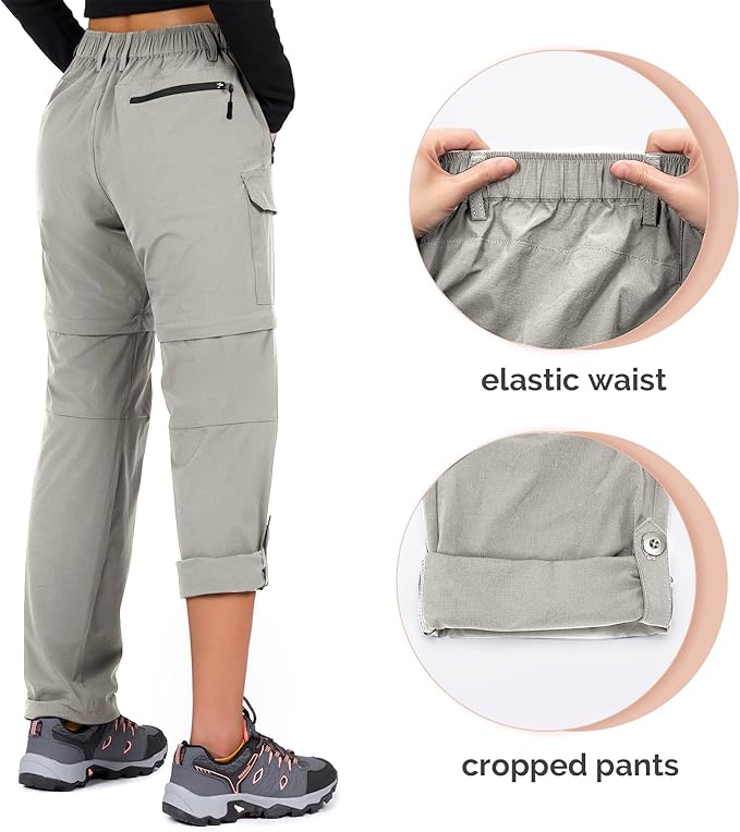 Cycorld Women's-Hiking-Pants-Convertible Quick-Dry-Stretch-Lightweight Zip-Off Outdoor Pants with 5 Deep Pockets