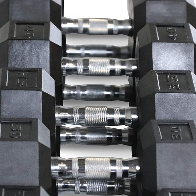 WF Athletic Supply Rubber Coated Hex Dumbbell Set, Multiple Choices Available - Dumbbells with Rack Stand and Mat, or Dumbbells Only (200/550/1200/2100/3000 LB)