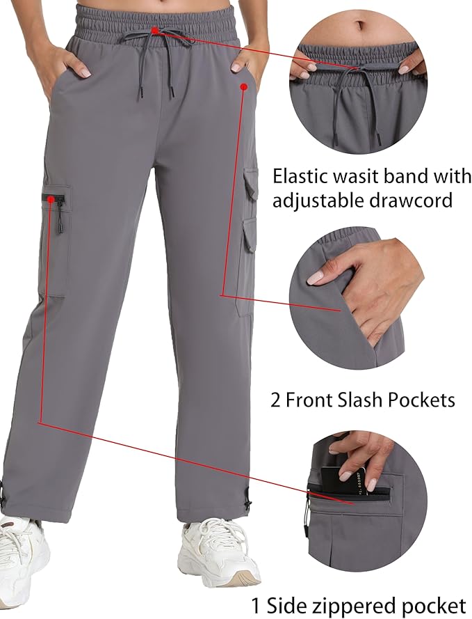 Women's Hiking Pants with Pockets - Travel Lounge Outdoor Quick Drying Lightweight Water Resistant Joggers