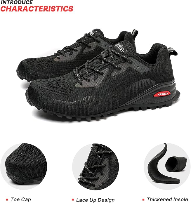 Kricely Men's Trail Running Shoes Fashion Walking Hiking Sneakers for Men Tennis Cross Training Shoe Outdoor Snearker Mens Casual Workout Footwear