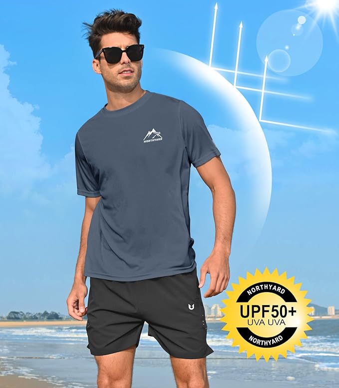 NORTHYARD Men's UPF 50+ Sun Protection Shirts Swim SPF UV Quick Dry Short Sleeve T-Shirts for Athletic Fishing Rash Guard