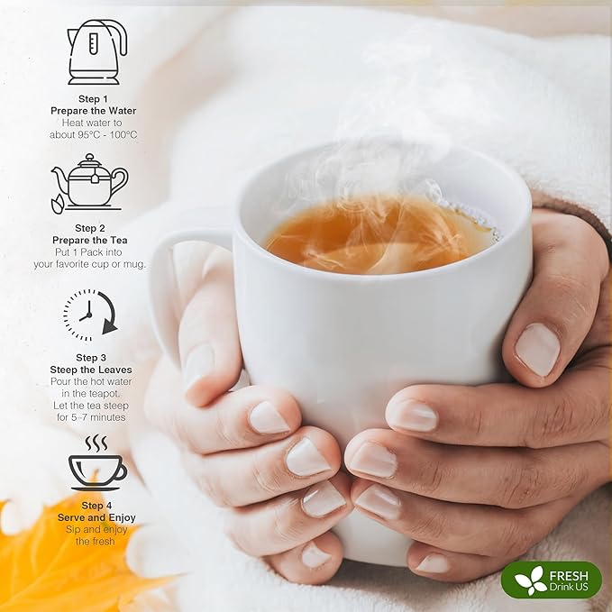 FreshDrinkUS, Evening Time Detox Herbal Tea – 30 Tea Bags – Caffeine-Free Blend with Senna, Peppermint, Chamomile, Licorice, Ginger, Reishi Mushroom – Relaxing Herbal Infusion – Non-GMO & Natural