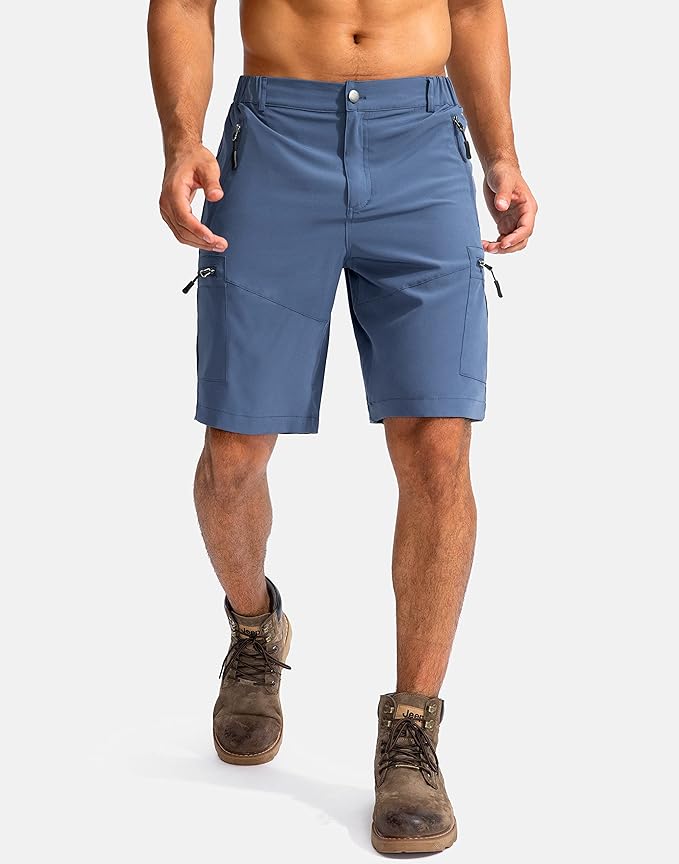 Pudolla Men's Hiking Cargo Shorts 9" Lightweight Outdoor Work Shorts for Men Travel Golf Camping Casual with 5 Zipper Pockets