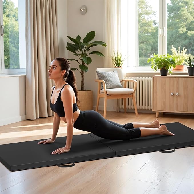 Gymnastics Tumbling Mats Portable Gymnastics Mat Foldable Tumbling Mat 2'x6'/4'x8' PU Leather Exercise Mat Yoga Mat with Carrying Handles for home Workout outdoor Yoga Gymnastics