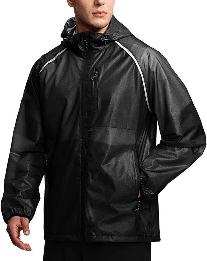 SWISSWELL Mens Cycling Rain Jacket Waterproof Lightweight Windbreaker Jackets for Men Raincoat with Hood