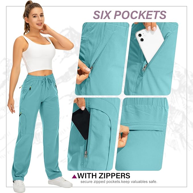 Womens Hiking Pants Quick Dry UPF 50 Lightweight Travel Golf Cargo Safari Pants Zipper Pockets