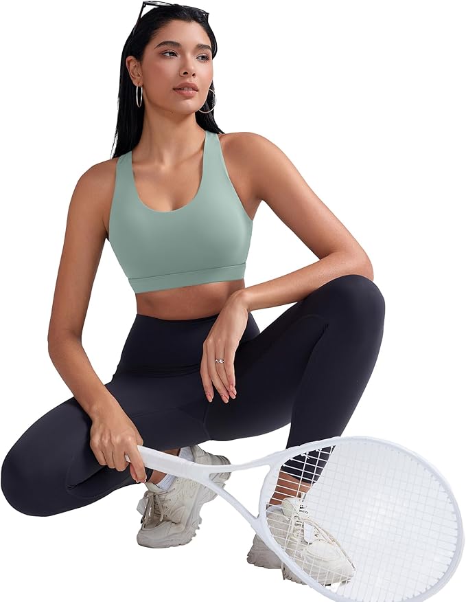 RUNNING GIRL Sports Bra for Women, Criss-Cross Back Padded Strappy Sports Bras Medium Support Yoga Bra with Removable Cups