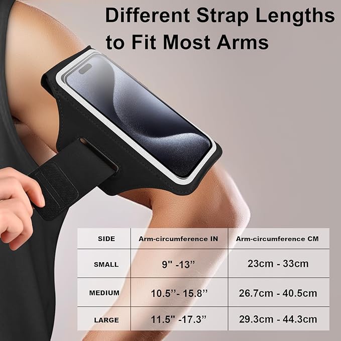 Running Armband with Earphone Bag Cell Phone Armband for iPhone 16 15 Pro 14 Plus 13 11 XR XS, Galaxy S24/S10 Water Resistant Sports Phone Holder Case & Zipper Slot Car Key Holder for 6.9 inch Phone
