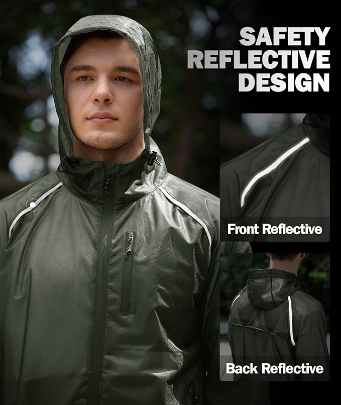 SWISSWELL Mens Cycling Rain Jacket Waterproof Lightweight Windbreaker Jackets for Men Raincoat with Hood