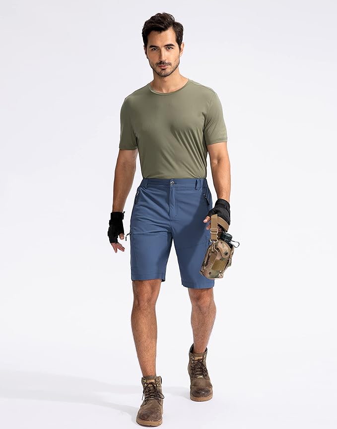 Pudolla Men's Hiking Cargo Shorts 9" Lightweight Outdoor Work Shorts for Men Travel Golf Camping Casual with 5 Zipper Pockets