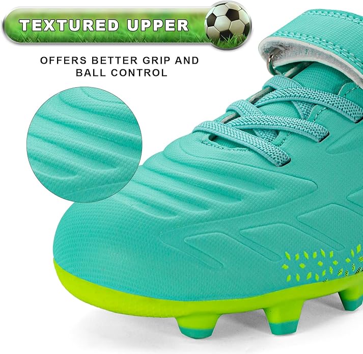 RUNIC Kids Soccer Cleats for Boys and Girls - Small and Big Kid Athletic Outdoor Football Shoes - Firm Ground - Hook and Loop Closure - Black/Gold