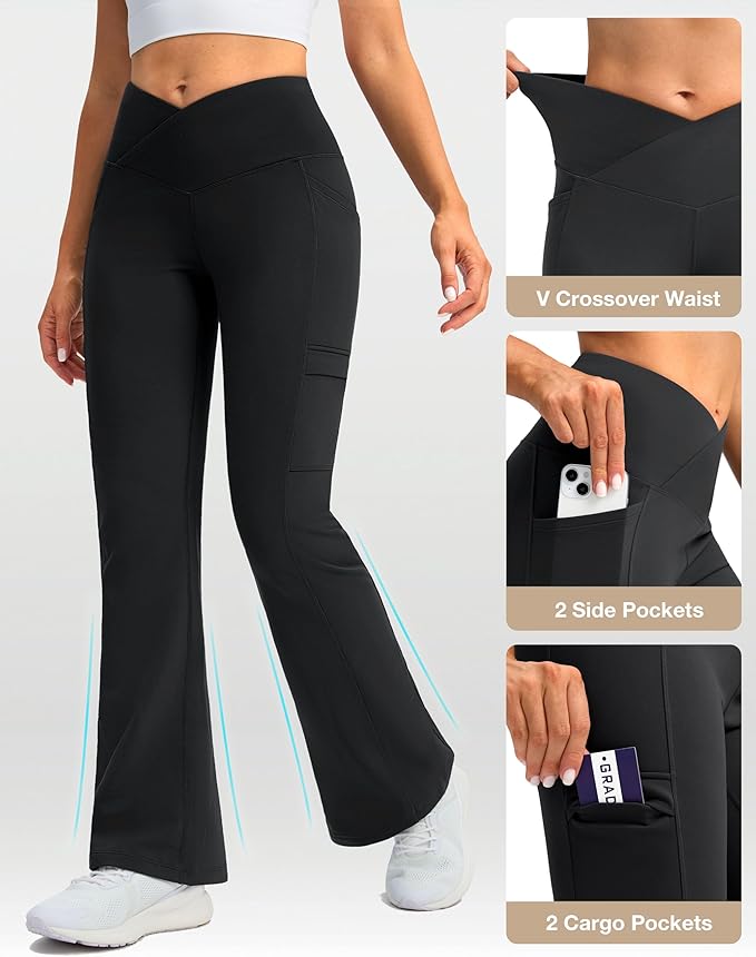 G Gradual Women's Fleece Lined Pants Water Resistant Winter Thermal Flare Leggings Hiking Snow Pants for Women 4 Pockets