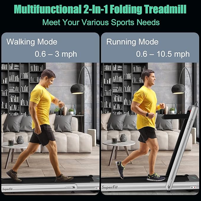 GYMAX Walking Pad, 4.75HP Under Desk Treadmill with LED Touch Screen, App Control, Built-in Speaker & Handle, 2 in 1 Folding Compact Portable Treadmill for Home Small Space