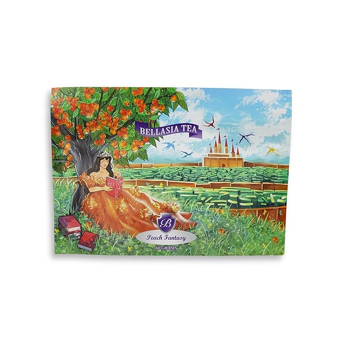 Bellasia Tea Peach Fantasy for Kids Using Real Fruit Pieces - Caffeine Free Herbal Tea Blend with Real Ingredients & Balanced Flavor- Add Loose Leaf Tea to Your Child’s Routine for A Fun & Tasty Drink. 20-25 Cups