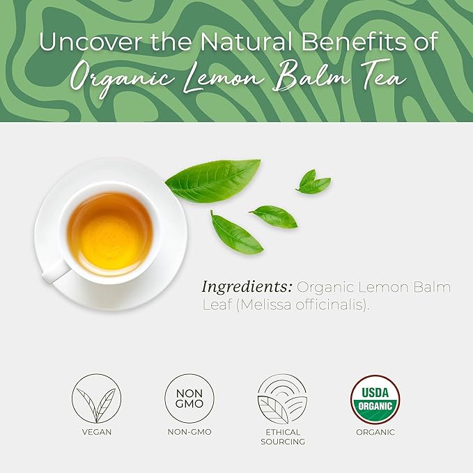 Starwest Botanicals Organic Lemon Balm Leaf Tea - Calming Herbal Tea for Women & Men, Caffeine Free, USDA Organic Lemon Balm Leaf, String Free Sachets, Non GMO - 20 Tea Bags