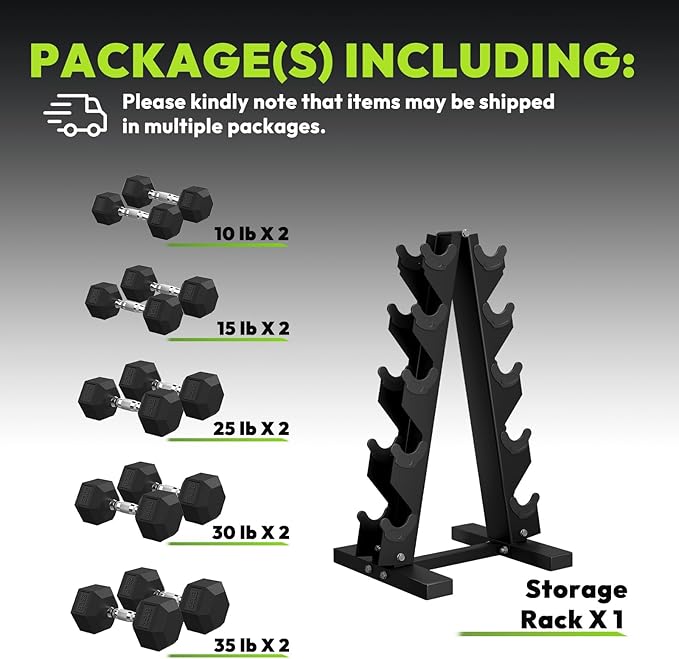 Hex Dumbbell Sets with Rack, 60-550 lb Rubber Encased Exercise & Fitness Dumbbells Set with Rack Option, Hand Weight for Strength Training, Weight Dumbbells