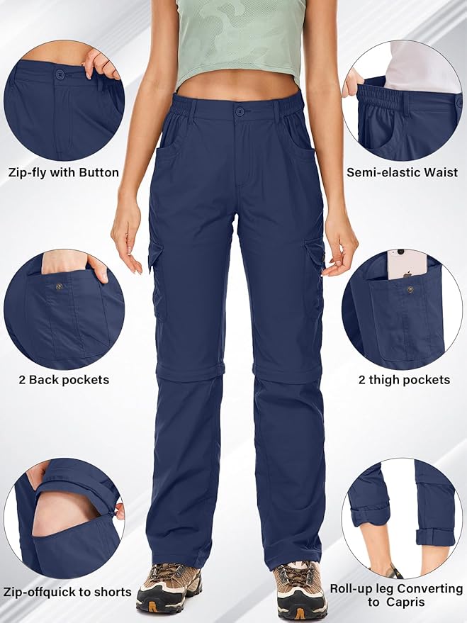 Women's Hiking Pants Convertible Quick Dry Lightweight Zip Off Fishing Travel Safari Pants