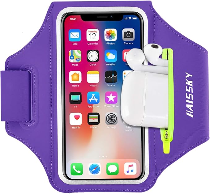 Running Armband with Earphone Bag Cell Phone Armband for iPhone 16 15 Pro 14 Plus 13 11 XR XS, Galaxy S24/S10 Water Resistant Sports Phone Holder Case & Zipper Slot Car Key Holder for 6.7 inch Phone