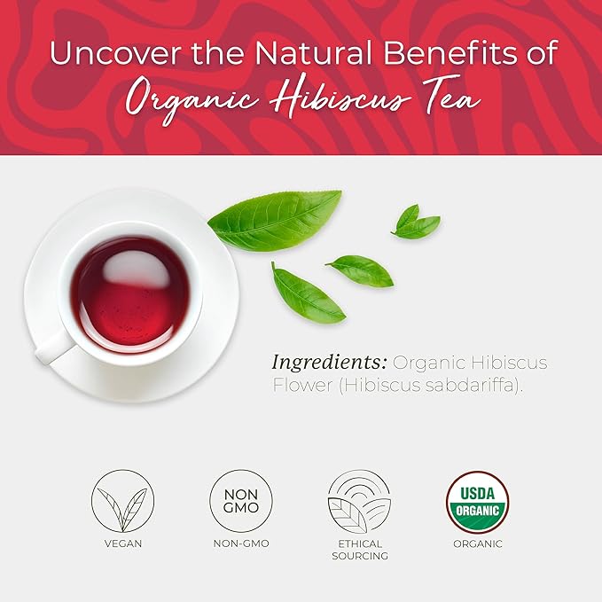 Starwest Botanicals Organic Hibiscus Tea - Caffeine Free Herbal Tea, Tea with Antioxidant Properties, String Free Sachets, USDA Organic Hibiscus Flower, Non GMO - 20 Tea Bags