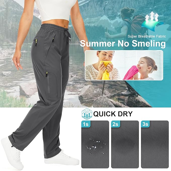 Womens Hiking Pants Quick Dry UPF 50 Lightweight Travel Golf Cargo Safari Pants Zipper Pockets