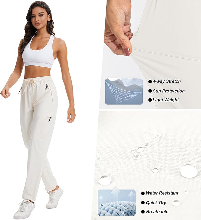 Womens Hiking Pants Quick Dry UPF 50 Lightweight Travel Golf Cargo Safari Pants Zipper Pockets