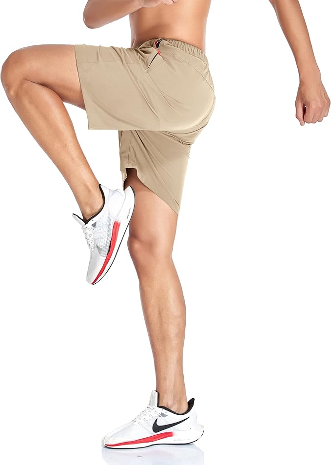 Men's Gym Shorts Sports Quick Dry Workout Running or Casual Training Short with Zipper Pockets