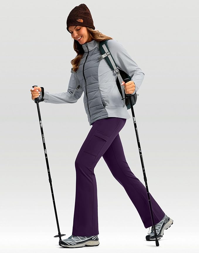 G Gradual Women's Fleece Lined Pants Water Resistant Winter Thermal Flare Leggings Hiking Snow Pants for Women 4 Pockets