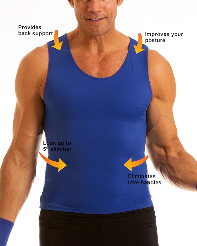 Insta Slim -Made in USA- Compression Tank-Top Shapewear for Men. Tummy Control Slimming Body-Shaper for Belly & Back Support