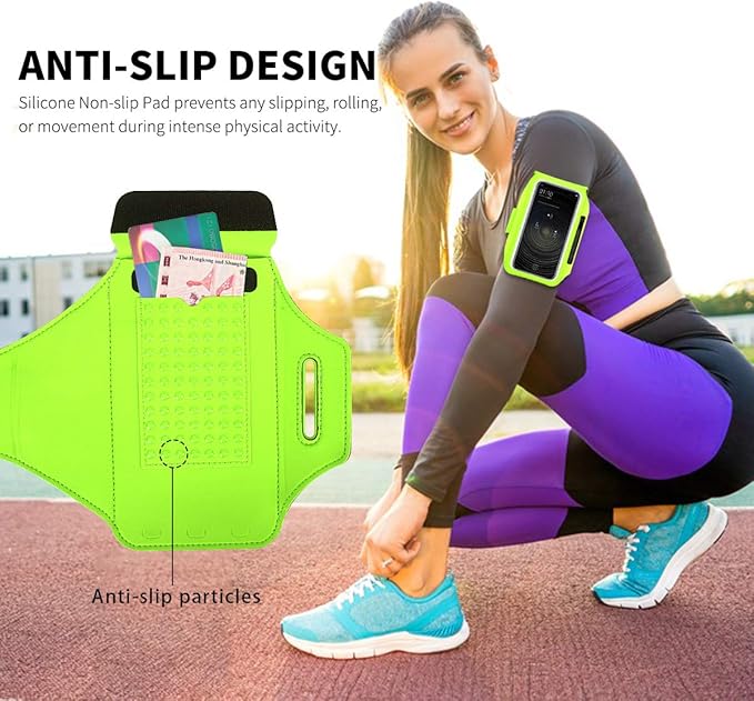 Running Armband with Earphone Bag Cell Phone Armband for iPhone 16 15 Pro 14 Plus 13 11 XR XS, Galaxy S24/S10 Water Resistant Sports Phone Holder Case & Zipper Slot Car Key Holder for 6.7 inch Phone