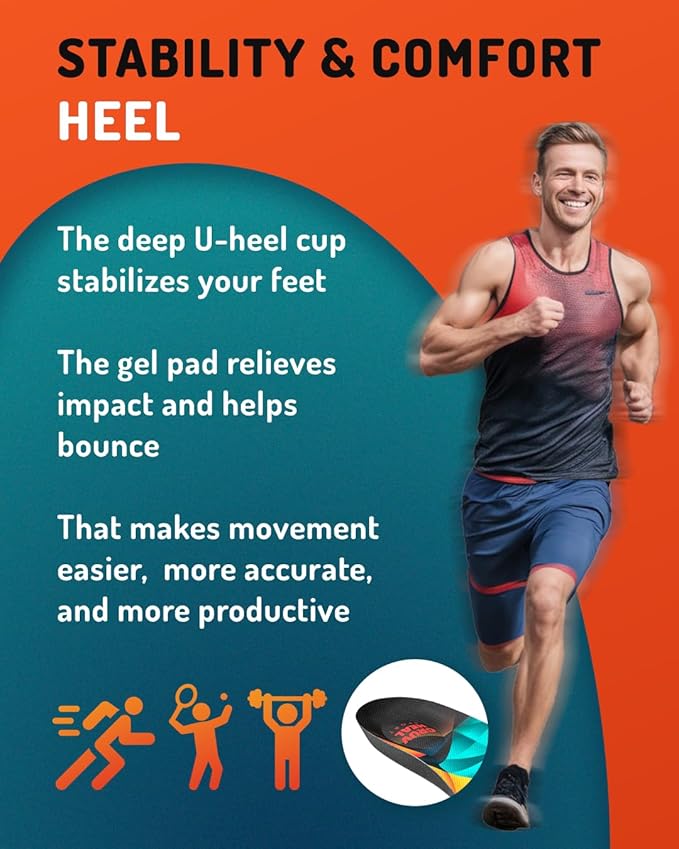 Sport Shock Absorbing Insoles - Athletic Shoe Cushioning Inserts for Men and Women - Ideal for Active Sports Running Training Hiking - Neutral Arch Good for Sneakers Shoes, S