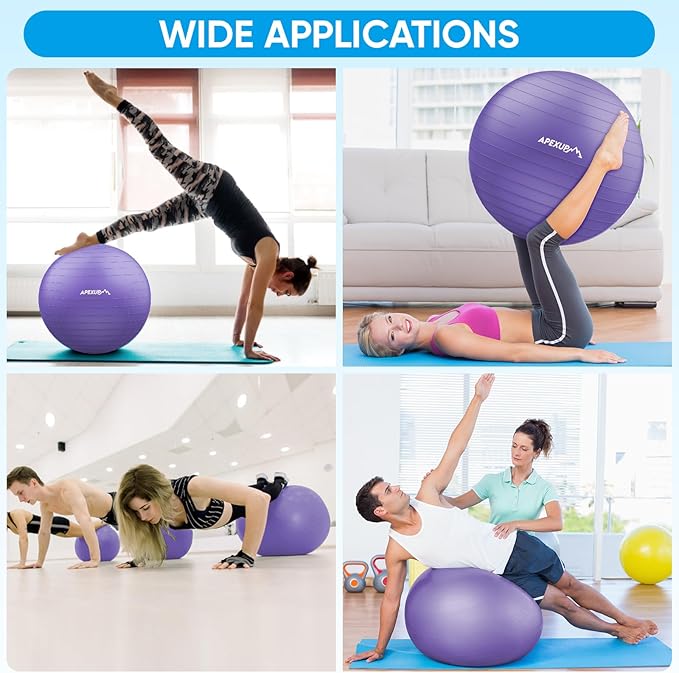 APEXUP Yoga & Pilates Ball - Anti Slip Heavy Duty Gym Ball for Fitness, Balance & Core Workout