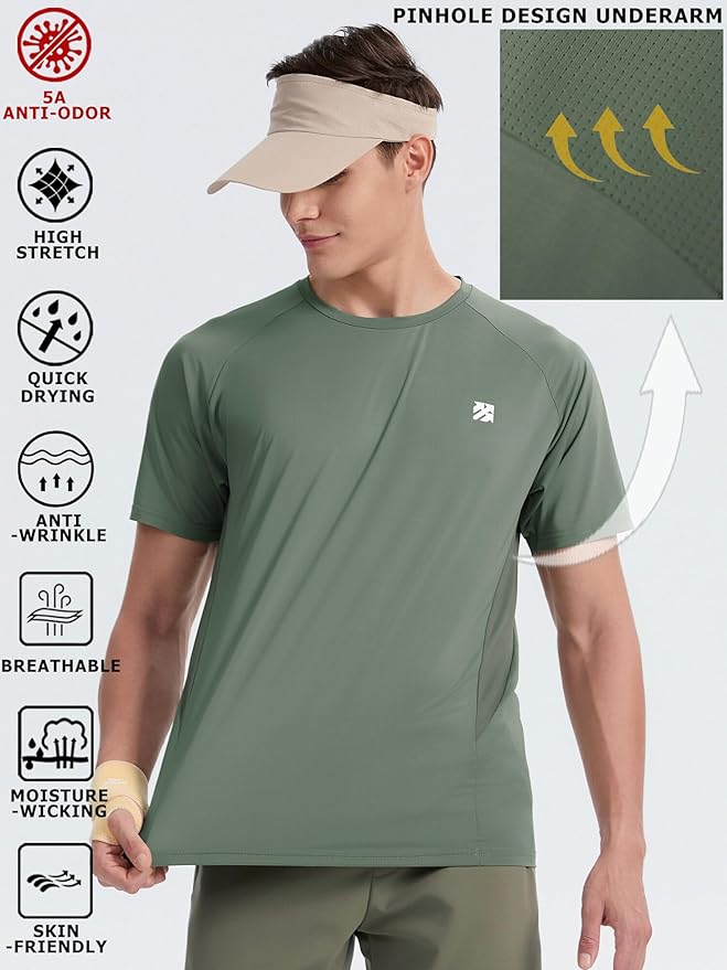 Moisture Wicking Quick Dry Soft Pickleball Workout Hiking Camping Running Shirts for Men Outdoor Sports