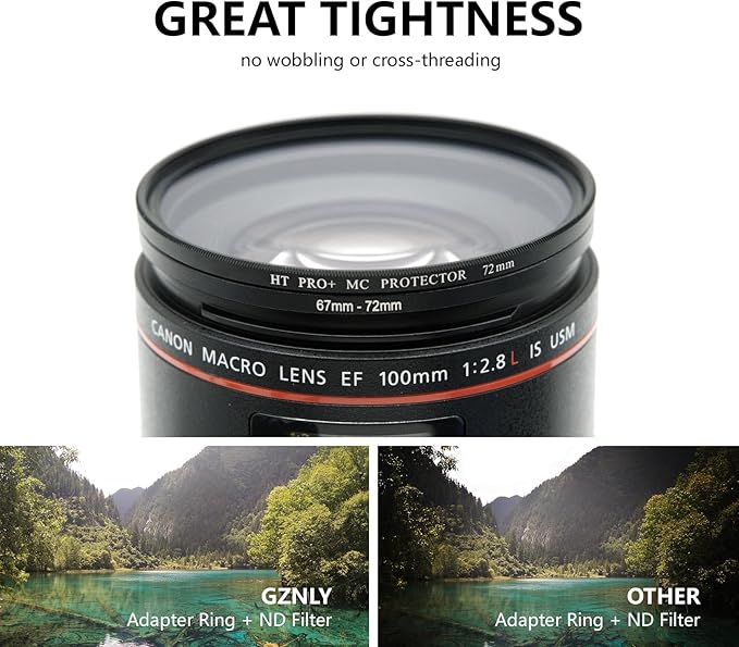 49mm to 72mm Step-up Adapter Rings Filter Adapter Black Metal Step Down Filter Ring Adapter Compatible with All Brand UV CPL ND Camera Lens Filter Stepping Rings (49mm-72mm)