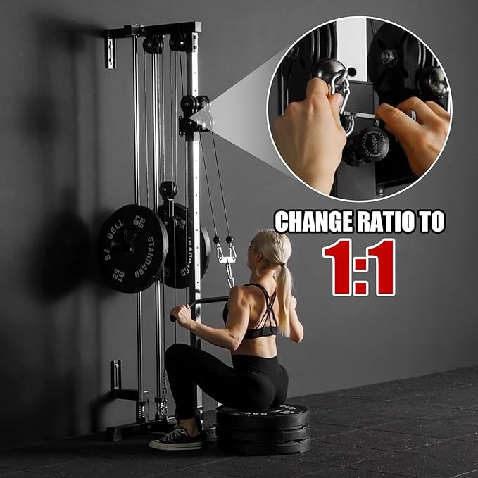 ER KANG Wall Mount Cable Station, Cable Crossover Machine with 18 Positions Dual Pulley System for Home Gym Fitness Equipment