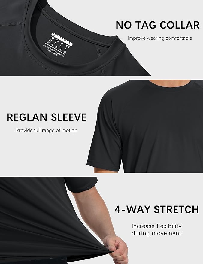MAGCOMSEN Men's Short Sleeve UPF 50+ Sun Protection Shirts Quick Dry Athletic T-Shirt Hiking Running Swimming Rash Guard