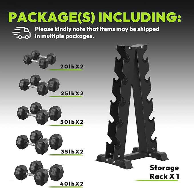 Hex Dumbbell Sets with Rack, 60-550 lb Rubber Encased Exercise & Fitness Dumbbells Set with Rack Option, Hand Weight for Strength Training, Weight Dumbbells