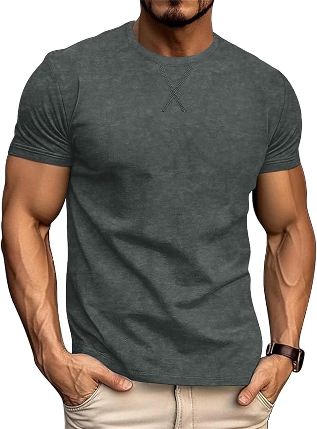 LOGEEYAR Men's Athletic Washed T-Shirts Basic Crew Neck Tees Tops Causal Distressed Cotton T Shirts for Men