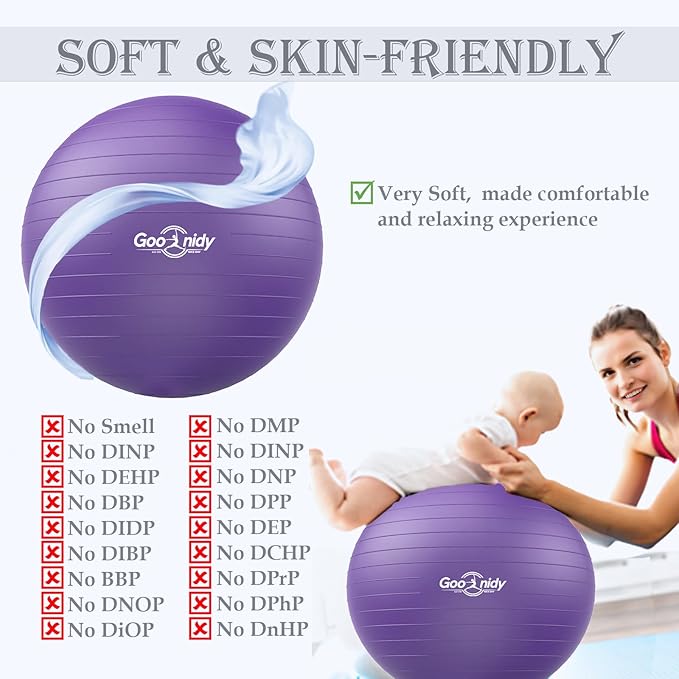 Soft Exercise ball, Anti-Burst Yoga Ball Chair Supports 2200lbs, Workout Equipment w/ Pump for Pregnancy Medicine Birthing Physical Therapy Stability Excersing Birth Swiss Fitness Gym Physio Labor Abs