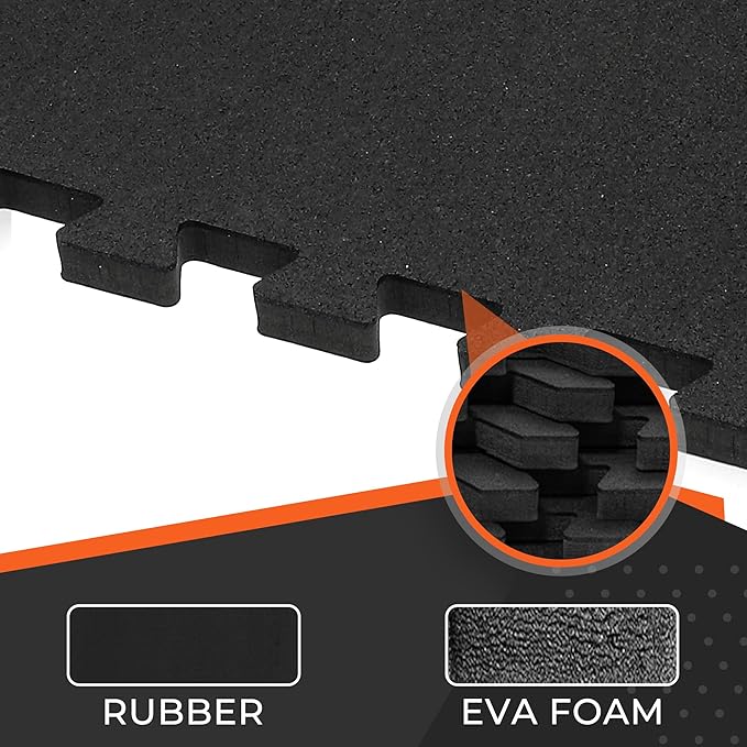 SUPERJARE 0.4'' Thick 6 Pcs 24 Sq Ft Rubber Top Exercise Equipment Mats, High Density EVA Foam Mats with Rubber Top, Interlocking Gym Flooring for Home Gym, Protective Workout Mat, Black