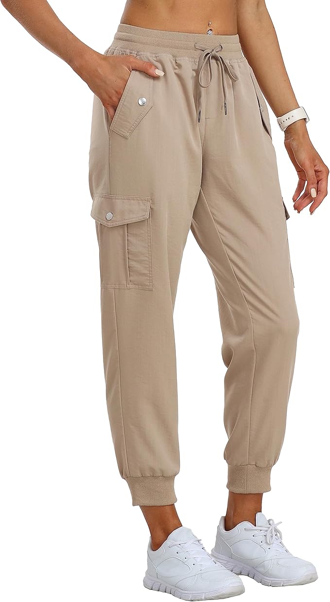 MoFiz Women's Outdoor Cargo Pants Lightweight Joggers Elastic Waist Athletic Hiking Sweatpants Casual Travel Pant with Pocket