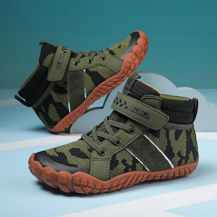 KUBUA Kids High Top Barefoot Shoes Boys Girls Minimalist Sneakers Lightweight Comfort Zero Drop Shoes Toddler Little Big Kid