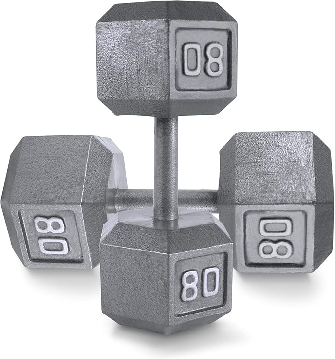WF Athletic Supply Cast Iron Solid Hexagon Gray/Black Dumbbells, Strength Training Free Weights Set of 2 for Women and Men, Hand Weights Sold by Pairs, Multi-Select Size Options Available