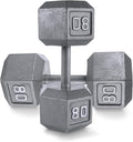 WF Athletic Supply Cast Iron Solid Hexagon Gray/Black Dumbbells, Strength Training Free Weights Set of 2 for Women and Men, Hand Weights Sold by Pairs, Multi-Select Size Options Available