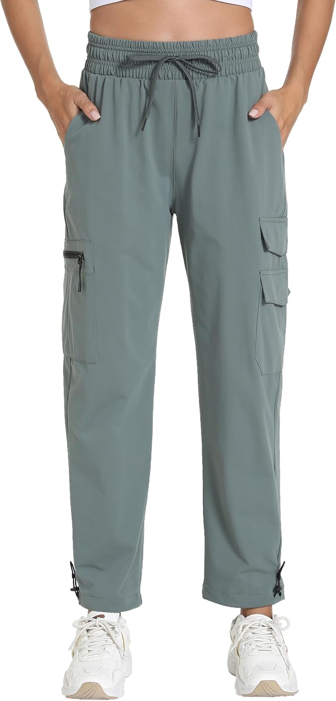 Women's Lightweight Hiking Joggers with Pockets - Water Resistant Cargo Pants for Outdoor Workouts Camping