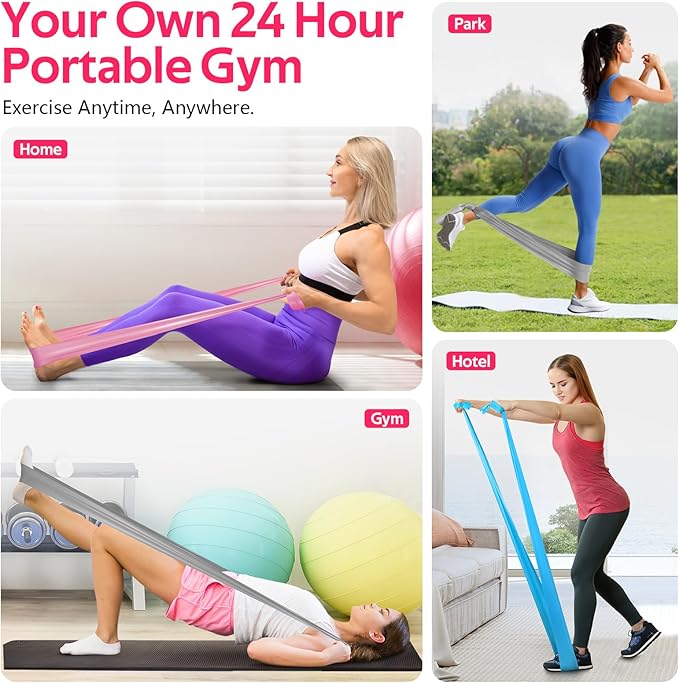 Resistance Bands for Working Out, Exercise Bands for Physical Therapy, Stretch, Recovery, Pilates, Rehab, Strength Training and Yoga Starter Set