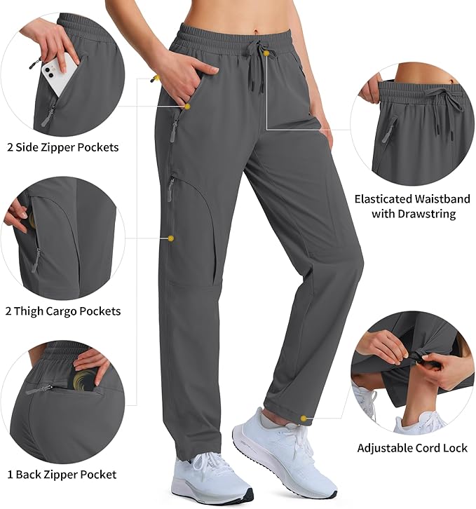 Women's Hiking Pants Quick Dry Lightweight Cargo Pants UPF 50 Water Resistant Zipper Pockets for Golf Travel Work Camping