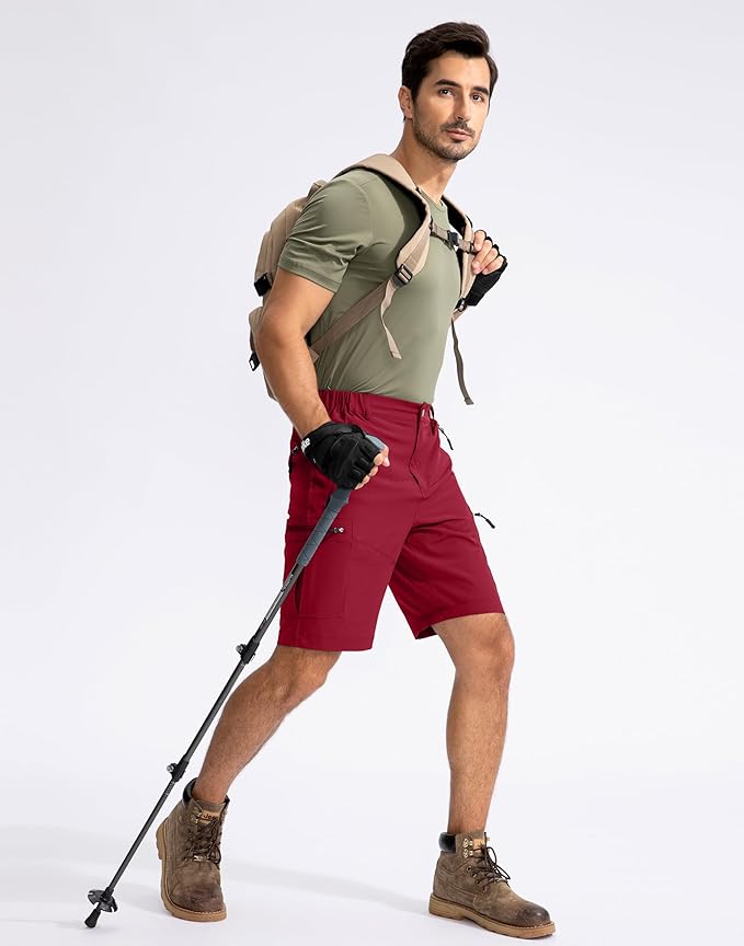 Pudolla Men's Hiking Cargo Shorts 9" Lightweight Outdoor Work Shorts for Men Travel Golf Camping Casual with 5 Zipper Pockets