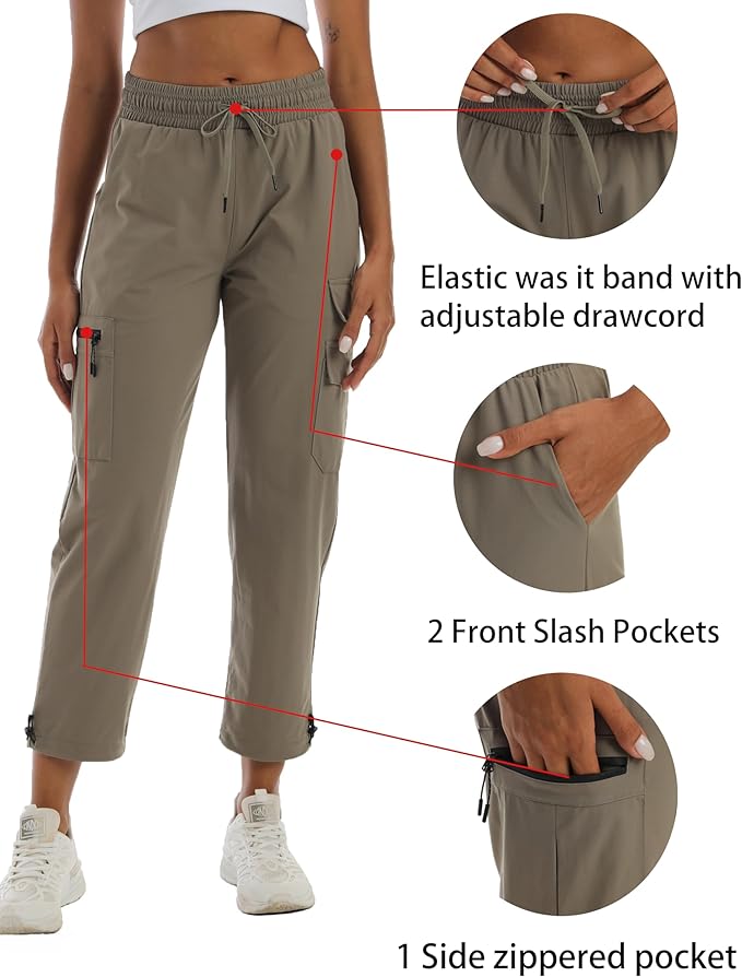 Women's Hiking Pants with Pockets - Travel Lounge Outdoor Quick Drying Lightweight Water Resistant Joggers